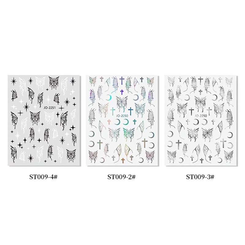 Glamourous ασημί & χρυσό τρισδιάστατα αυτοκόλλητα νυχιών πεταλούδες αστέρια Moon Glitter Αυτοκόλλητα αυτοκόλλητα μανικιούρ