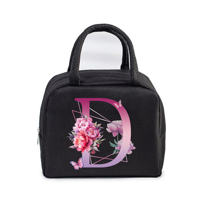 Преносима чанта за обяд Aesthetics Flower Alphabet Дамска термоизолирана кутия за обяд Tote Cooler Ръчна чанта 26 буквени унисекс чанти за обяд