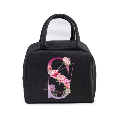 Φορητή τσάντα μεσημεριανού γεύματος Αισθητική λουλούδι αλφάβητο Γυναικεία θερμομονωμένα κουτί μεσημεριανού γεύματος Tote Cooler Handbag 26 γραμμάτων Unisex τσάντες