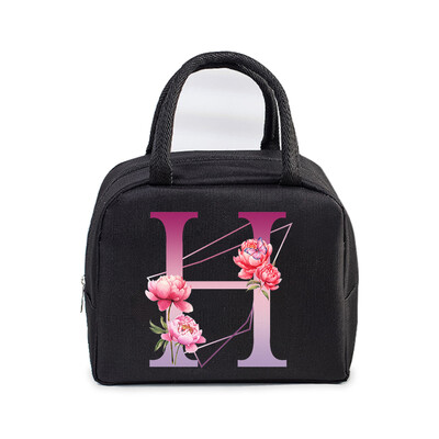 Φορητή τσάντα μεσημεριανού γεύματος Αισθητική λουλούδι αλφάβητο Γυναικεία θερμομονωμένα κουτί μεσημεριανού γεύματος Tote Cooler Handbag 26 γραμμάτων Unisex τσάντες