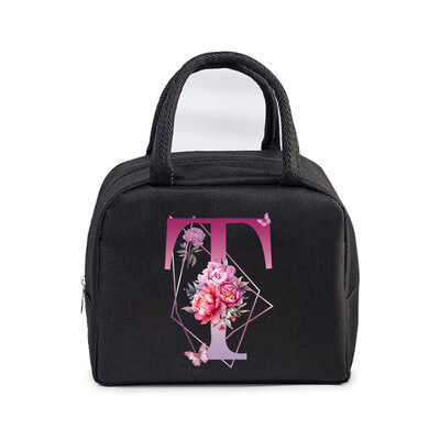 Φορητή τσάντα μεσημεριανού γεύματος Αισθητική λουλούδι αλφάβητο Γυναικεία θερμομονωμένα κουτί μεσημεριανού γεύματος Tote Cooler Handbag 26 γραμμάτων Unisex τσάντες