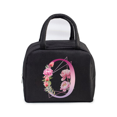 Φορητή τσάντα μεσημεριανού γεύματος Αισθητική λουλούδι αλφάβητο Γυναικεία θερμομονωμένα κουτί μεσημεριανού γεύματος Tote Cooler Handbag 26 γραμμάτων Unisex τσάντες