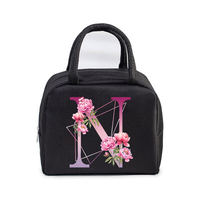 Φορητή τσάντα μεσημεριανού γεύματος Αισθητική λουλούδι αλφάβητο Γυναικεία θερμομονωμένα κουτί μεσημεριανού γεύματος Tote Cooler Handbag 26 γραμμάτων Unisex τσάντες