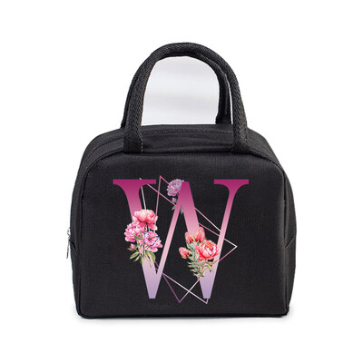 Φορητή τσάντα μεσημεριανού γεύματος Αισθητική λουλούδι αλφάβητο Γυναικεία θερμομονωμένα κουτί μεσημεριανού γεύματος Tote Cooler Handbag 26 γραμμάτων Unisex τσάντες
