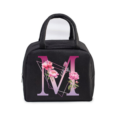 Φορητή τσάντα μεσημεριανού γεύματος Αισθητική λουλούδι αλφάβητο Γυναικεία θερμομονωμένα κουτί μεσημεριανού γεύματος Tote Cooler Handbag 26 γραμμάτων Unisex τσάντες