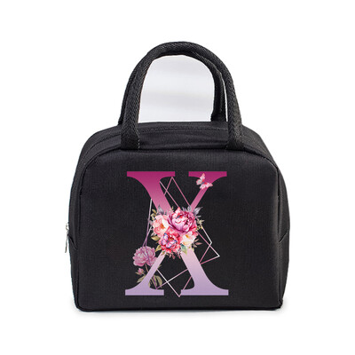 Φορητή τσάντα μεσημεριανού γεύματος Αισθητική λουλούδι αλφάβητο Γυναικεία θερμομονωμένα κουτί μεσημεριανού γεύματος Tote Cooler Handbag 26 γραμμάτων Unisex τσάντες