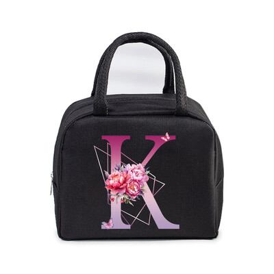 Φορητή τσάντα μεσημεριανού γεύματος Αισθητική λουλούδι αλφάβητο Γυναικεία θερμομονωμένα κουτί μεσημεριανού γεύματος Tote Cooler Handbag 26 γραμμάτων Unisex τσάντες