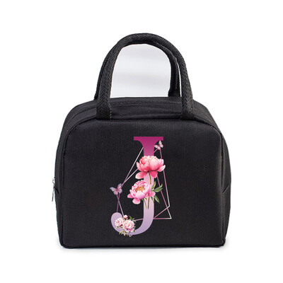 Φορητή τσάντα μεσημεριανού γεύματος Αισθητική λουλούδι αλφάβητο Γυναικεία θερμομονωμένα κουτί μεσημεριανού γεύματος Tote Cooler Handbag 26 γραμμάτων Unisex τσάντες