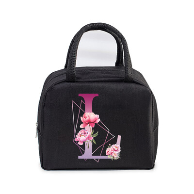 Φορητή τσάντα μεσημεριανού γεύματος Αισθητική λουλούδι αλφάβητο Γυναικεία θερμομονωμένα κουτί μεσημεριανού γεύματος Tote Cooler Handbag 26 γραμμάτων Unisex τσάντες