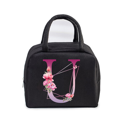 Φορητή τσάντα μεσημεριανού γεύματος Αισθητική λουλούδι αλφάβητο Γυναικεία θερμομονωμένα κουτί μεσημεριανού γεύματος Tote Cooler Handbag 26 γραμμάτων Unisex τσάντες