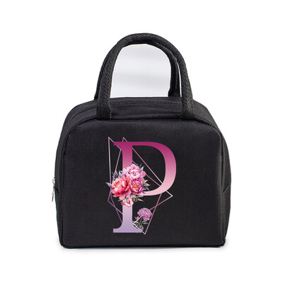 Φορητή τσάντα μεσημεριανού γεύματος Αισθητική λουλούδι αλφάβητο Γυναικεία θερμομονωμένα κουτί μεσημεριανού γεύματος Tote Cooler Handbag 26 γραμμάτων Unisex τσάντες