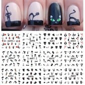 1 list 12 tipova dizajna DIY Transfer Naljepnica za nokte Crna mačka Uzorci Naljepnice za nokte Vodeni žig Naljepnice za nokte