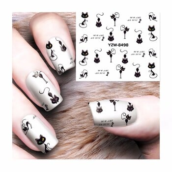 1 лист 12 вида дизайни DIY Transfer Nails Art Sticker Черна котка Patterns Nail Wraps Decal Watermark Finger Nails Decals