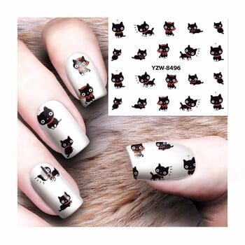 1 лист 12 вида дизайни DIY Transfer Nails Art Sticker Черна котка Patterns Nail Wraps Decal Watermark Finger Nails Decals