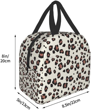 Μπεζ με Leopard Lunch Bag Επαναχρησιμοποιήσιμο κουτί μεσημεριανού γεύματος Αδιάβροχη θερμική τσάντα τσάντα για μεσημεριανό κουτί Χαριτωμένη τσάντα ψυγείου για γυναίκες άνδρες