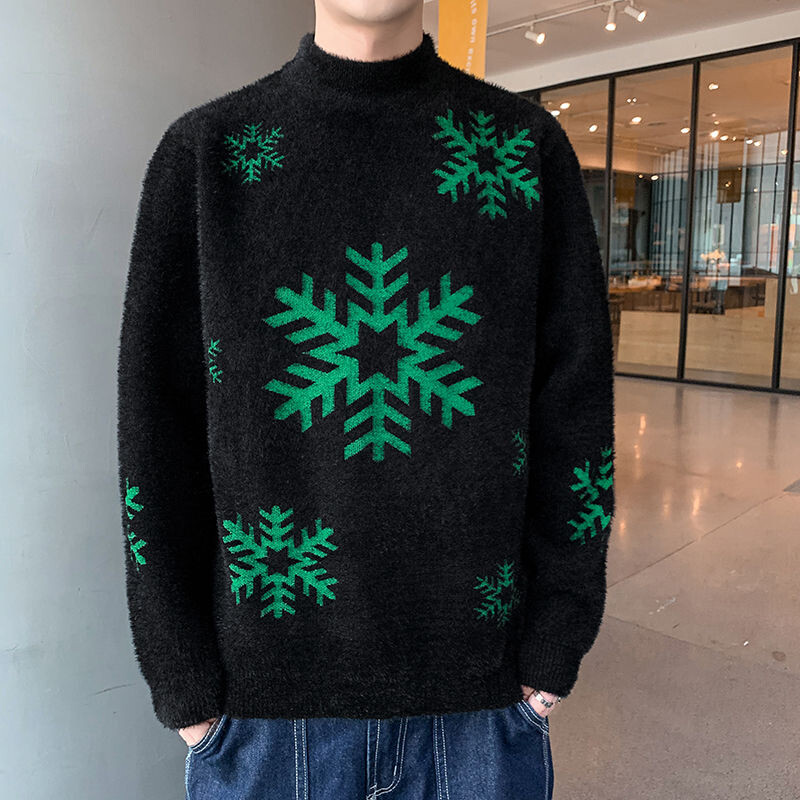 VERSMA korejiešu Harajuku sniegpārsliņu apdruka Eleganti vintage džemperi Vīriešu ziemas ielas apģērbs Lielizmēra Ugly Ziemassvētku džemperis vīriešu džemperis