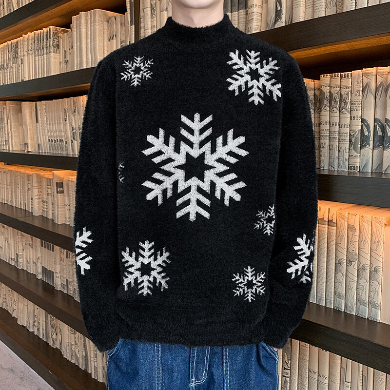 VERSMA korejiešu Harajuku sniegpārsliņu apdruka Eleganti vintage džemperi Vīriešu ziemas ielas apģērbs Lielizmēra Ugly Ziemassvētku džemperis vīriešu džemperis