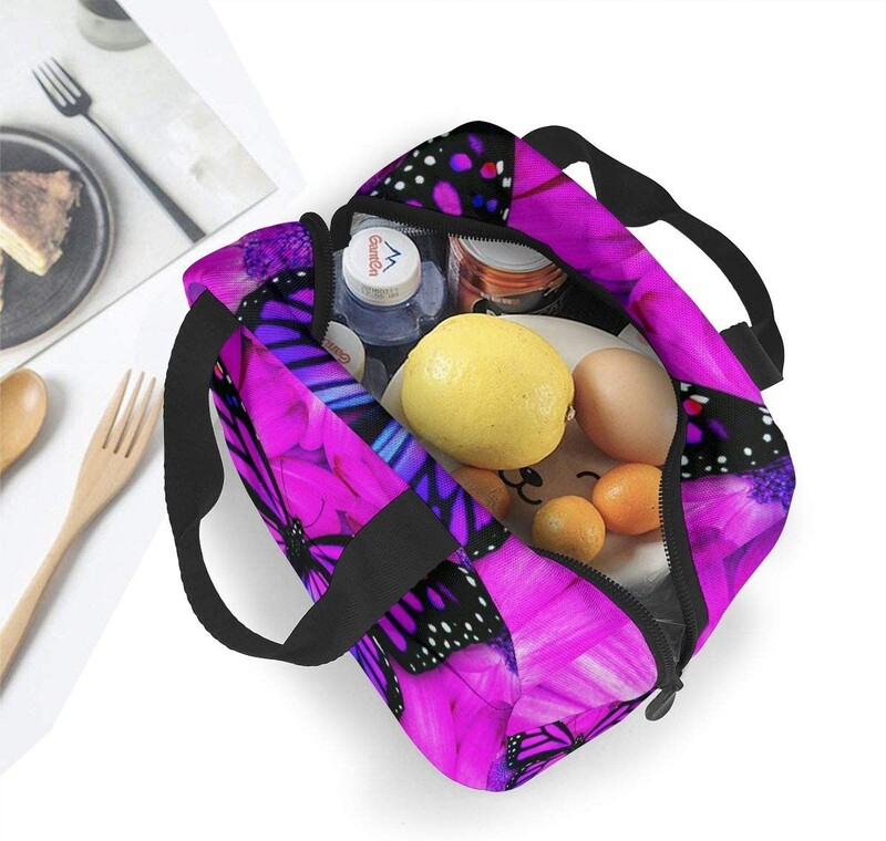 Purpurinis drugelis izoliuotas pietų krepšys, nepralaidus aušintuvo pietų dėžutė moterims Daugkartinis terminis krepšys darbui mokyklos iškylų paplūdimyje