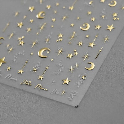 1vnt 5D korėjietiški bronziniai nagų lipdukai Japonijos aukso sidabro žvaigždė mėnulis Prabangus „pasidaryk pats“ nagų dailės dekoravimo lipdukai manikiūro priedai