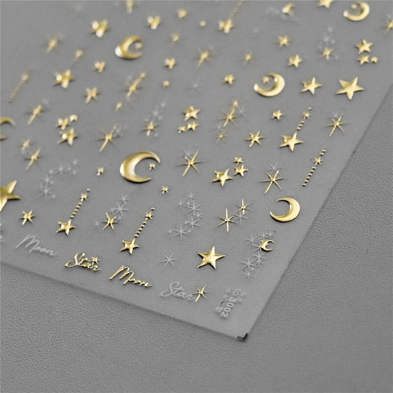 1vnt 5D korėjietiški bronziniai nagų lipdukai Japonijos aukso sidabro žvaigždė mėnulis Prabangus „pasidaryk pats“ nagų dailės dekoravimo lipdukai manikiūro priedai