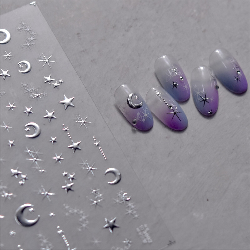 1vnt 5D korėjietiški bronziniai nagų lipdukai Japonijos aukso sidabro žvaigždė mėnulis Prabangus „pasidaryk pats“ nagų dailės dekoravimo lipdukai manikiūro priedai