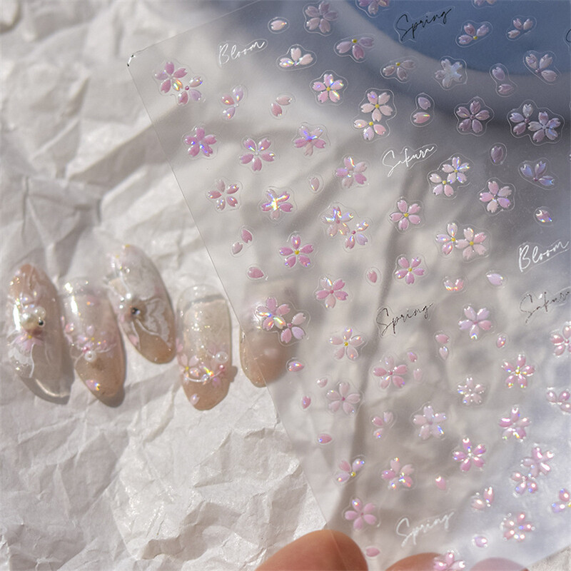 1kom 5D Bronzing Kawaii Shininy Flower Nail Art Naljepnice Japanska ružičasta Sakura Samoljepljivi ukrasi za nokte Naljepnice Dodaci