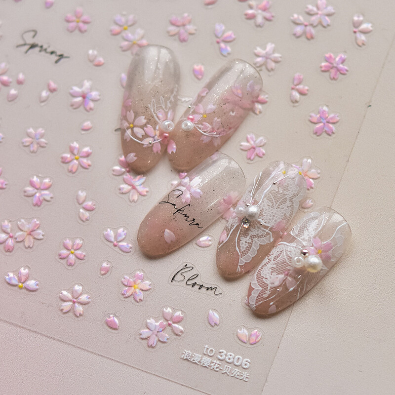 1kom 5D Bronzing Kawaii Shininy Flower Nail Art Naljepnice Japanska ružičasta Sakura Samoljepljivi ukrasi za nokte Naljepnice Dodaci