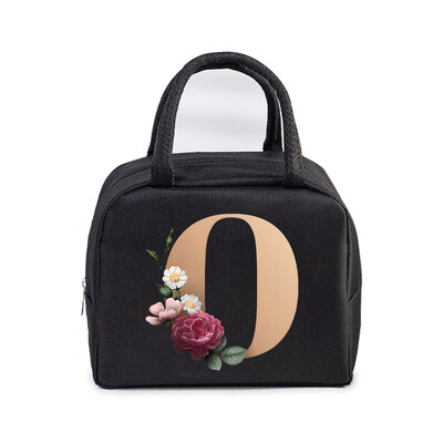 Golden Flower 26 Alphabet Print Τσάντα μεσημεριανού γεύματος Ανδρικά και γυναικεία Rose Graphics Bento Thermal Handbags Thickened Insulation Lunch Box Bag