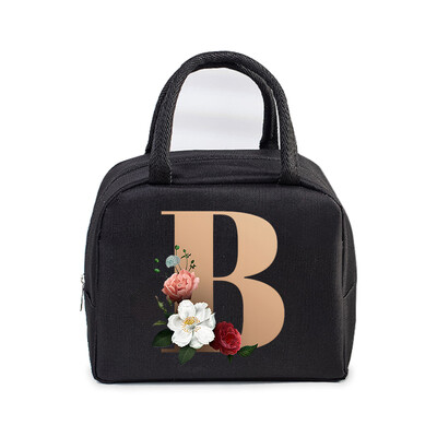 Golden Flower 26 Alphabet Print Τσάντα μεσημεριανού γεύματος Ανδρικά και γυναικεία Rose Graphics Bento Thermal Handbags Thickened Insulation Lunch Box Bag