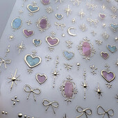 1 buc. Autocolante 5D Shell Light pentru unghii Fashion Gold Border Love Heart Bowknot Moon Star Art Decal Decorații de manichiură de înaltă calitate