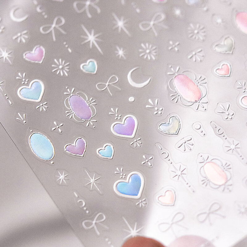 1 buc. Autocolante 5D Shell Light pentru unghii Fashion Gold Border Love Heart Bowknot Moon Star Art Decal Decorații de manichiură de înaltă calitate