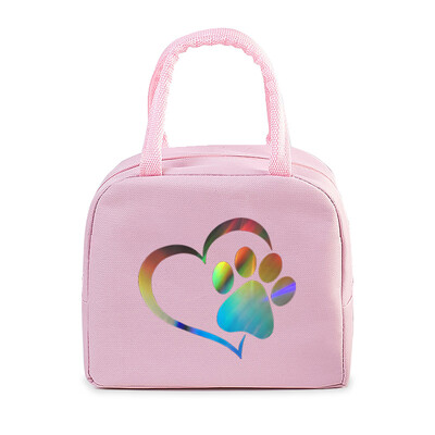 Έγχρωμη Καρδιά Cat Dog Paw Print Φορητή τσάντα μεσημεριανού γεύματος Γυναικείες Ανδρικές Παιδικές Τροφές Θερμικό κουτί πολλαπλών λειτουργιών Γραφείο Bento Insulated τσάντα