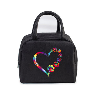 Έγχρωμη Καρδιά Cat Dog Paw Print Φορητή τσάντα μεσημεριανού γεύματος Γυναικείες Ανδρικές Παιδικές Τροφές Θερμικό κουτί πολλαπλών λειτουργιών Γραφείο Bento Insulated τσάντα