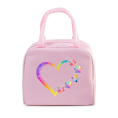 Έγχρωμη Καρδιά Cat Dog Paw Print Φορητή τσάντα μεσημεριανού γεύματος Γυναικείες Ανδρικές Παιδικές Τροφές Θερμικό κουτί πολλαπλών λειτουργιών Γραφείο Bento Insulated τσάντα