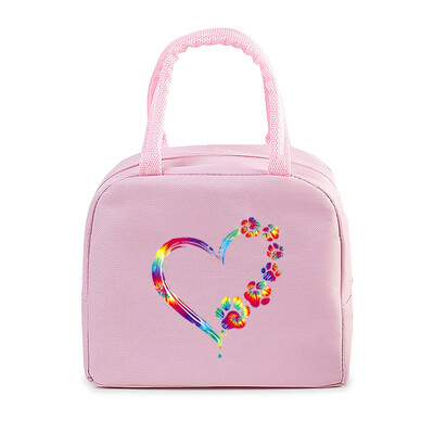 Έγχρωμη Καρδιά Cat Dog Paw Print Φορητή τσάντα μεσημεριανού γεύματος Γυναικείες Ανδρικές Παιδικές Τροφές Θερμικό κουτί πολλαπλών λειτουργιών Γραφείο Bento Insulated τσάντα