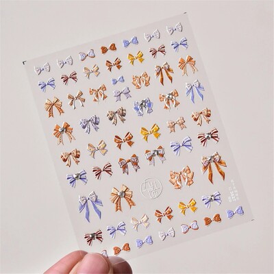 Roz Negru Bowknot Retro Alb Dantela Trandafir Reliefuri în relief 5D Autocolante auto-adezive Nail Art Decalcomanii de manichiură de epocă Comerț cu ridicata