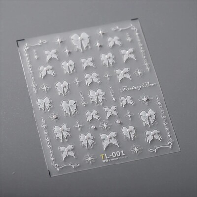 Roz Negru Bowknot Retro Alb Dantela Trandafir Reliefuri în relief 5D Autocolante auto-adezive Nail Art Decalcomanii de manichiură de epocă Comerț cu ridicata