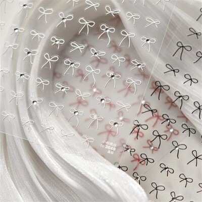 Roz Negru Bowknot Retro Alb Dantela Trandafir Reliefuri în relief 5D Autocolante auto-adezive Nail Art Decalcomanii de manichiură de epocă Comerț cu ridicata