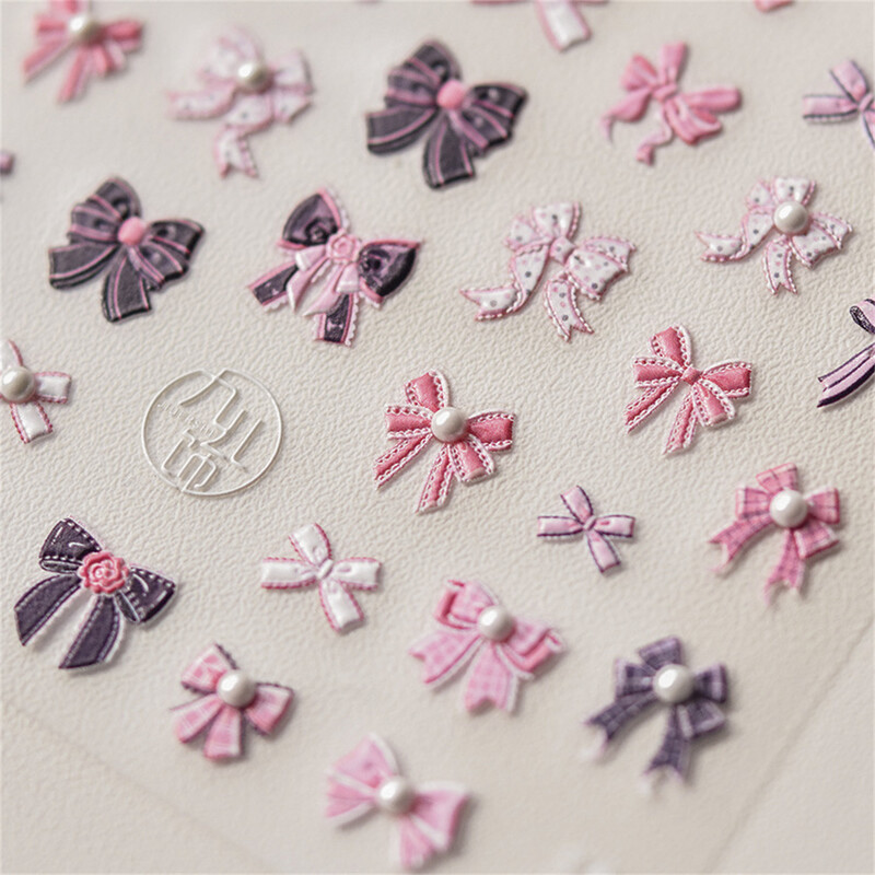 Roz Negru Bowknot Retro Alb Dantela Trandafir Reliefuri în relief 5D Autocolante auto-adezive Nail Art Decalcomanii de manichiură de epocă Comerț cu ridicata