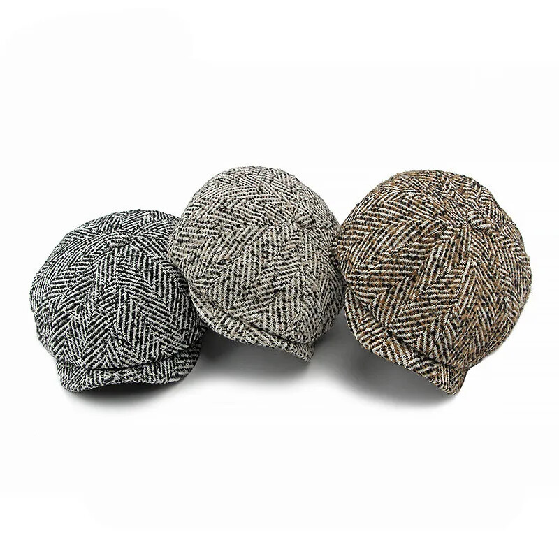 Șepci de iarnă din bumbac, cu dungi, calde, șapcă plată cu vârf, bărbați și femei, beretă de pictor, pălării 171