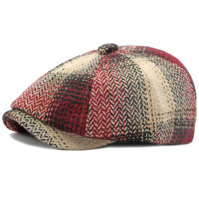 HT4184 Berets Őszi Téli Kalapok Férfiak Női Vintage Plaid Artist Festő Nyolcszögletű svájcisapka Férfi Női Beretsapka