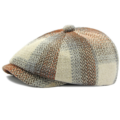 HT4184 Berets Autunm Χειμερινά καπέλα για άνδρες Γυναικείες Vintage καρό καλλιτέχνης Ζωγράφος Οκτάγωνο καπέλο μπερέ Αρσενικό θηλυκό καπέλο μπερέ