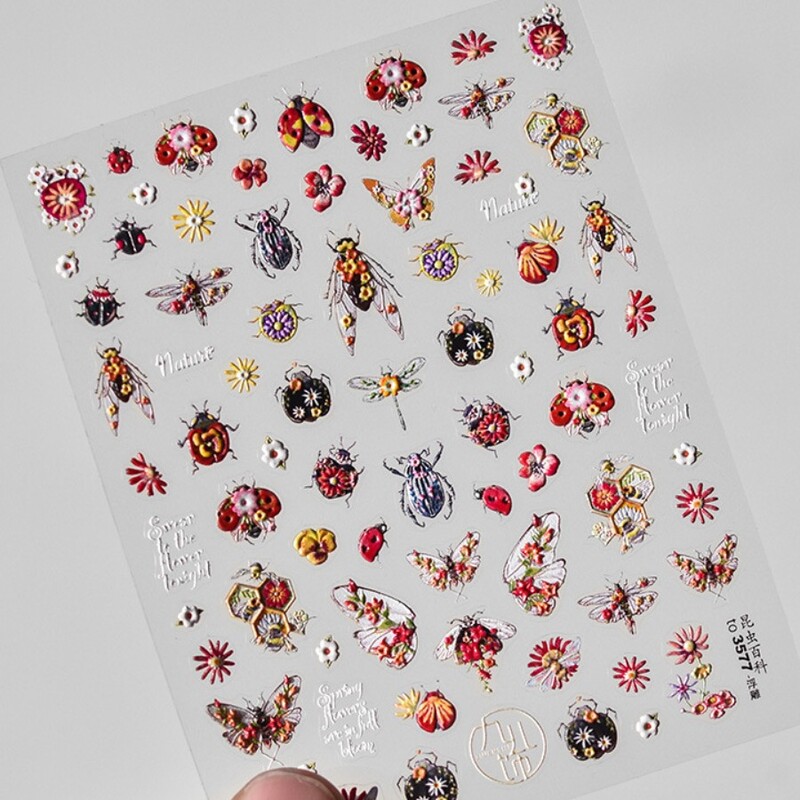 1kom 5D mješovitih insekata Nail Art Naljepnice Japanska moda Više stilova Nail Art Dekoracije Ljepljive klizače Naljepnice DIY Dodaci