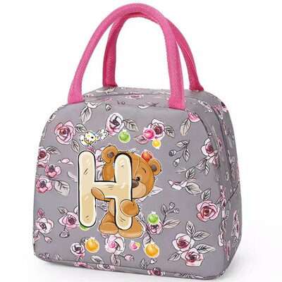 Torba za ručak s patentnim zatvaračem za djecu Dizajn siva kutija za ručak u boji cvijeća Kutija za ručak sigurna za mikrovalnu Kutija za večeru s ispisom medvjeda