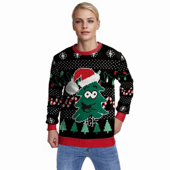 Мъже, жени Tacky Xmas Sweatshirt 3D Cartoon Print New Year Eve Holiday Party Jumper Top Unisex Pullover Ugly Christmas Sweater