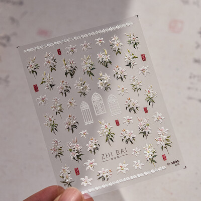 5D Kawaii Lily naljepnice za nokte 1kom Japanski ružičasto bijeli cvijet s dijamantom Samoljepljive naljepnice za nokte klizači DIY