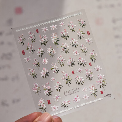 5D Kawaii Lily naljepnice za nokte 1kom Japanski ružičasto bijeli cvijet s dijamantom Samoljepljive naljepnice za nokte klizači DIY