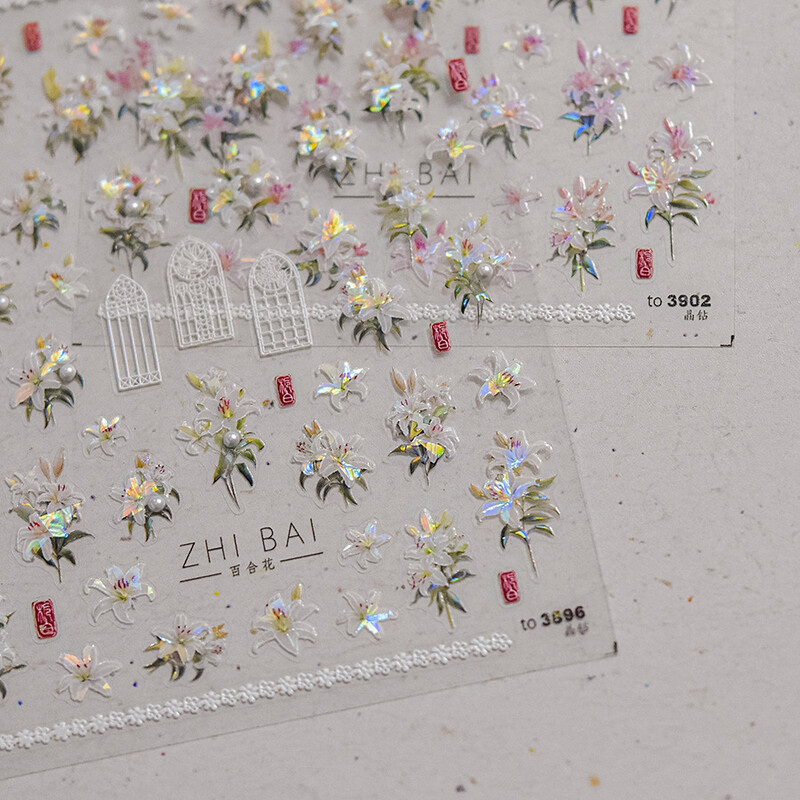 5D Kawaii Lily naljepnice za nokte 1kom Japanski ružičasto bijeli cvijet s dijamantom Samoljepljive naljepnice za nokte klizači DIY