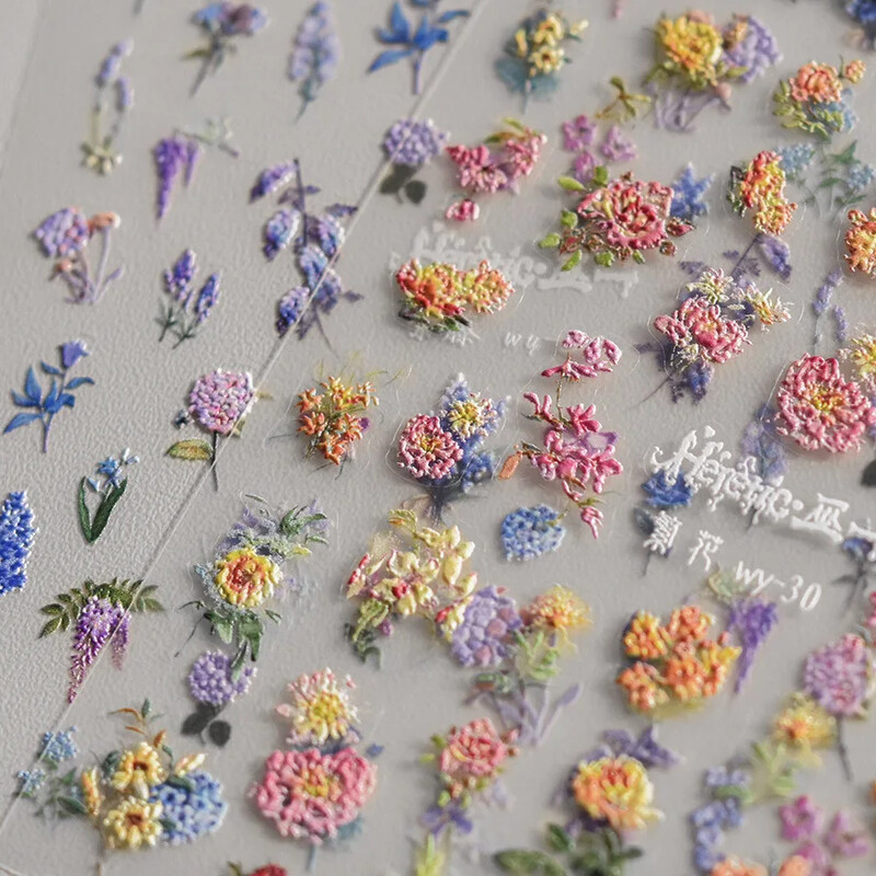 1kom 5D Wisteria Naljepnice za nokte Kineska papiga ždral Krizantema Cvijet Samoljepljive dekoracije za nokte Naljepnice Dodaci