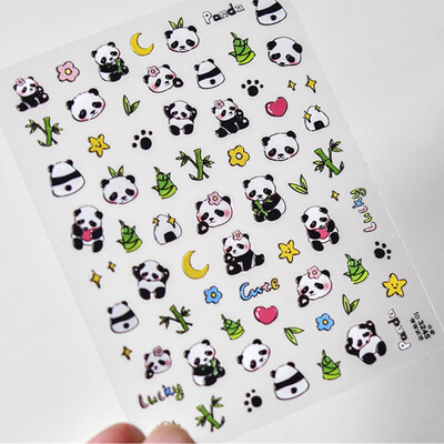 1 buc 5D în relief chinezesc Kawaii bambus evantai autocolante de artă pentru unghii panda de desene animate unghii decorațiuni autoadezive decalcomani accesorii bricolaj